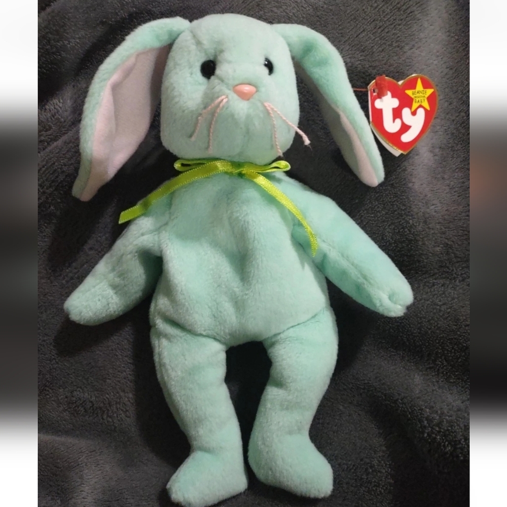 TY Beanie Baby Hippity Mint Green Bunny, EUC, Rare, Tag Errors, Retired